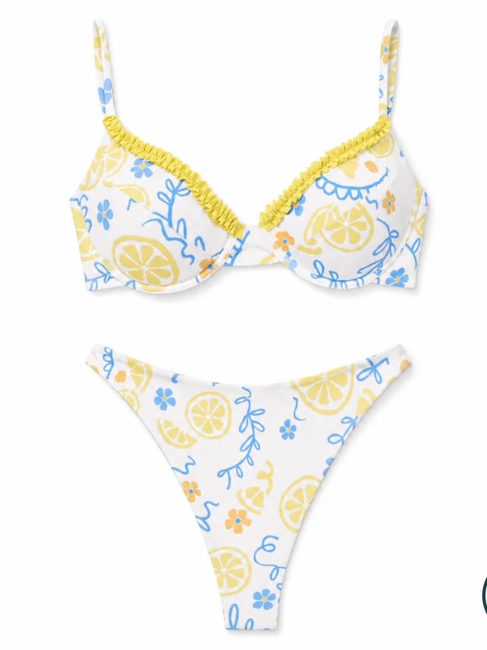 NWT Aurelle Limon bikini set yellow blue ruffle high cut small medium